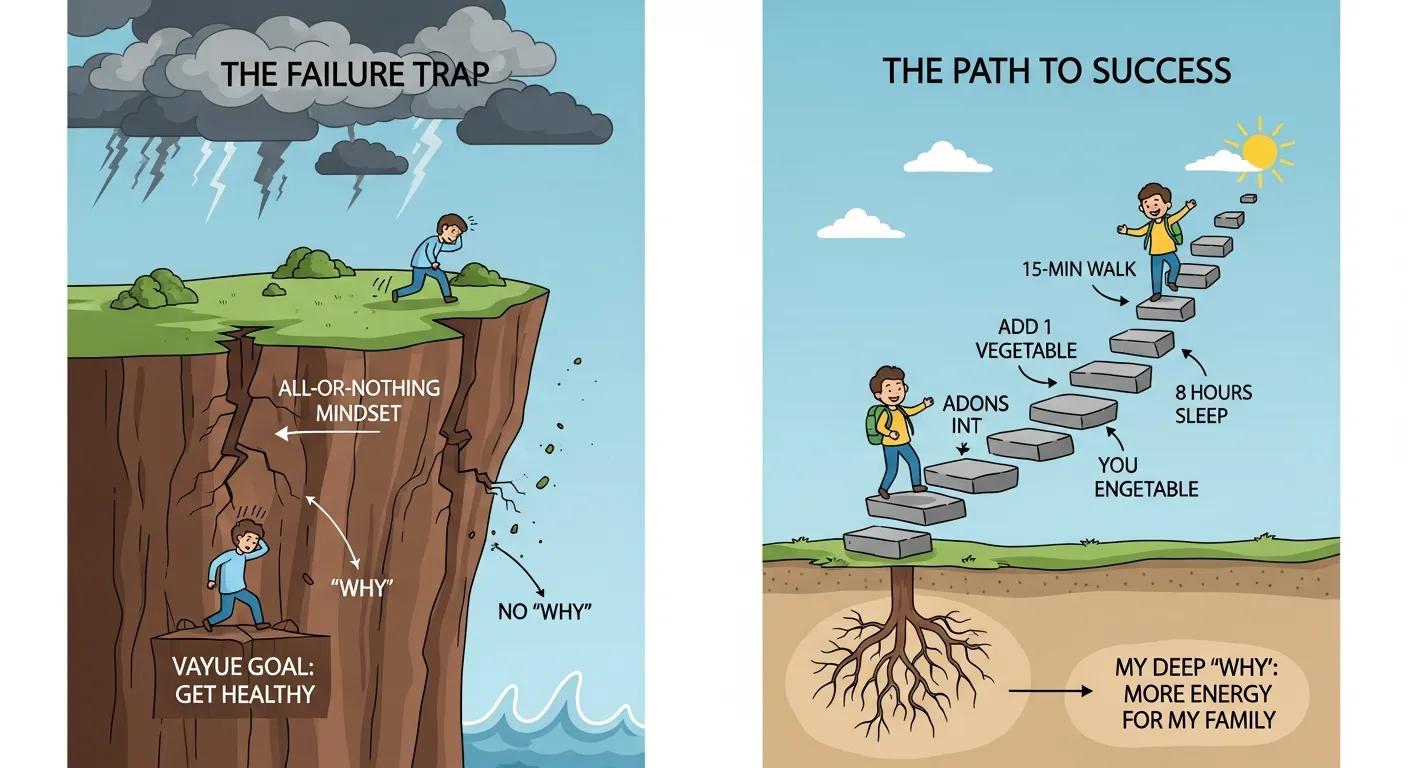 Healthy habits illustration showing small daily routines
